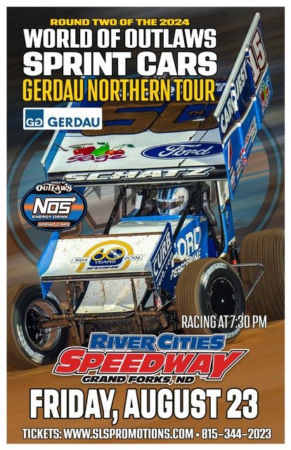 SLS Promotions (@sls_promotions) on Twitter photo Today is Race Day for the <a href="/WorldofOutlaws/">World of Outlaws</a> <a href="/RiverCitiesND/">River Cities Speedway</a>.
Pit Gates open at 2 p.m.
Grandstands open at 4 p.m.
Hot Laps are at 6:30 p.m., followed by Time Trials
Racing is at 7:30 p.m. Today is Race Day for the <a href="/WorldofOutlaws/">World of Outlaws</a> <a href="/RiverCitiesND/">River Cities Speedway</a>.
Pit Gates open at 2 p.m.
Grandstands open at 4 p.m.
Hot Laps are at 6:30 p.m., followed by Time Trials
Racing is at 7:30 p.m.