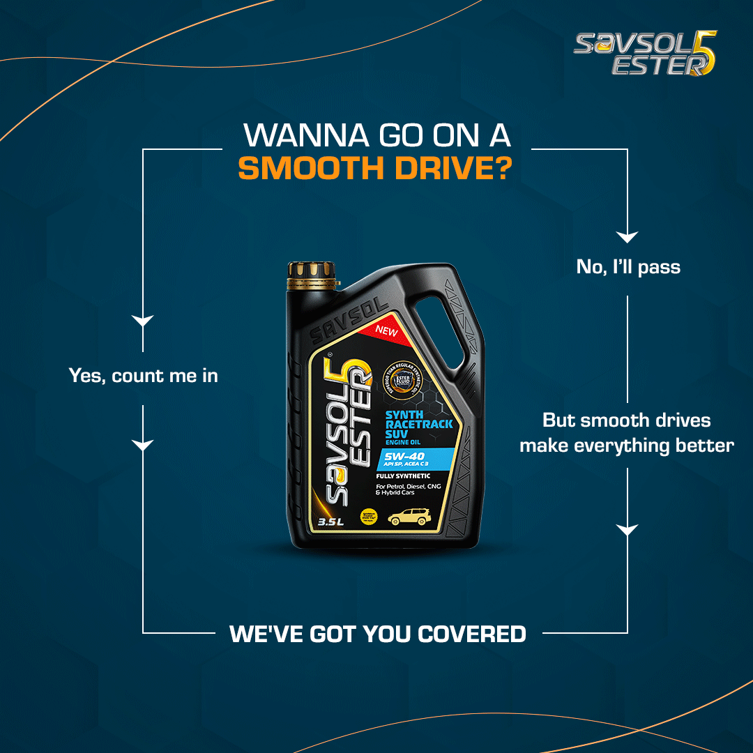 Savsol_Official's tweet photo. Up for a smooth drive? Savsol Ester 5 is here to make it happen! #AbKaunRokega
#SavsolEster5 #Savsol #Ester5 #SmoothDrives #EngineProtection #Engine #EngineOil #CarEngine #CarEngineOil #CarDrives #Drives #Car https://t.co/YOtc76pzT4