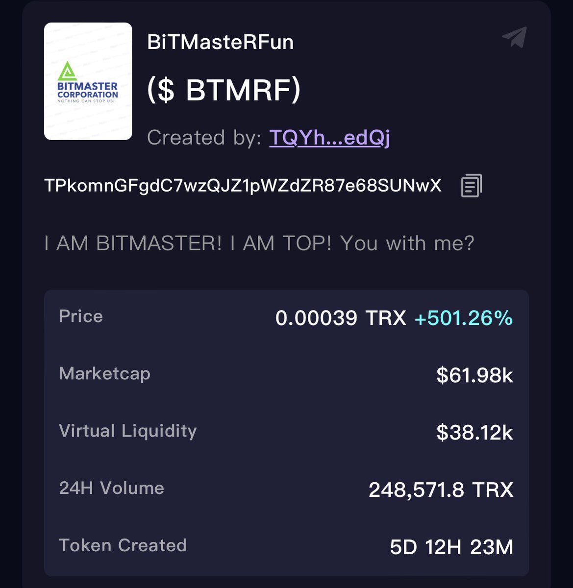 spirit_degen's tweet photo. $BTMRF good entry 

Perfect dev, great KOLs

Ca: TPkomnGFgdC7wzQJZ1pWZdZR87e68SUNwX

https://t.co/R22x0tGEtB

Join my TG: https://t.co/RXYgXHUcYN https://t.co/j5QnEhWggD