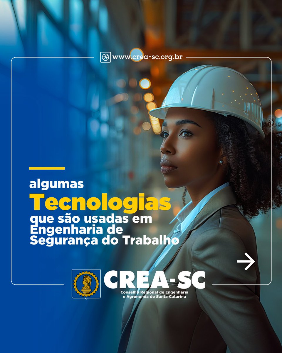 creasc's tweet image. A engenharia de segurança do trabalho tem evoluído significativamente com a incorporação de novas tecnologias e práticas inovadoras. Aqui estão algumas das principais tecnologias.    #SegurançaDoTrabalho #CreaSC #EngenhariaDeSegurança