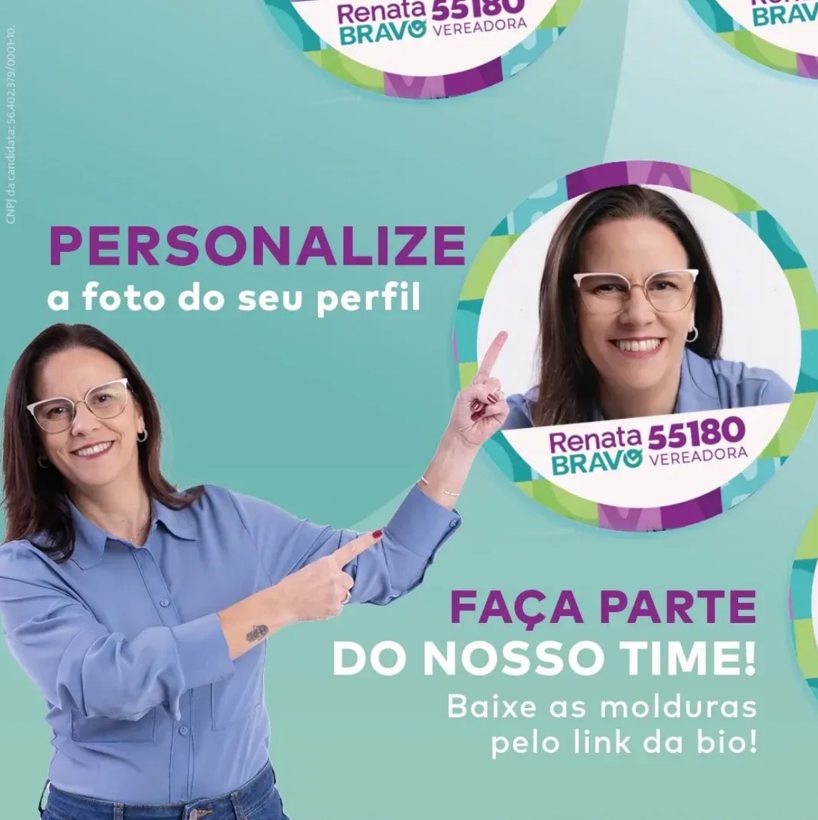 RENATABRAV0's tweet photo. 💜 É RENATA BRAVO 55180 
Nossa jornada pelas mulheres e pela nossa Santos já começou nas ruas e nas redes sociais! Vem fazer parte do nosso time: basta clicar no link da bio para personalizar a foto do seu perfil! #trabalhoesensibilidade https://t.co/v9Q3DGlKLb