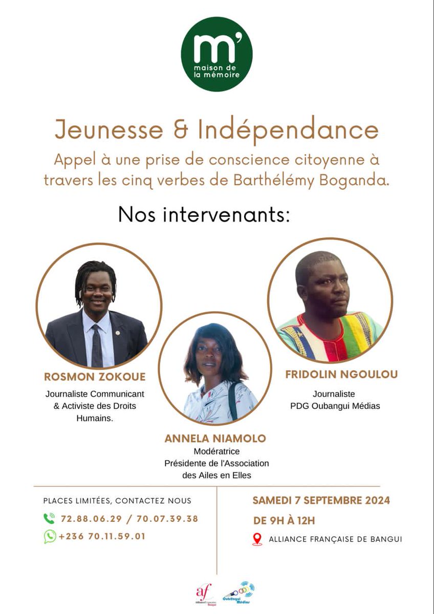 Vous avez rendez-vous 👇
<a href="/PascaleGaby/">Pascale Gaby</a> <a href="/ophelie_manda/">Ophelie Manda</a> 
<a href="/SorrowNgbo/">Srw Ngbo 🛡</a> <a href="/MediasOubangui/">Oubangui Médias</a> 
<a href="/AnnelaNiamolo/">Annela Niamolo</a> <a href="/RadioGuira/">Radio Guira</a>