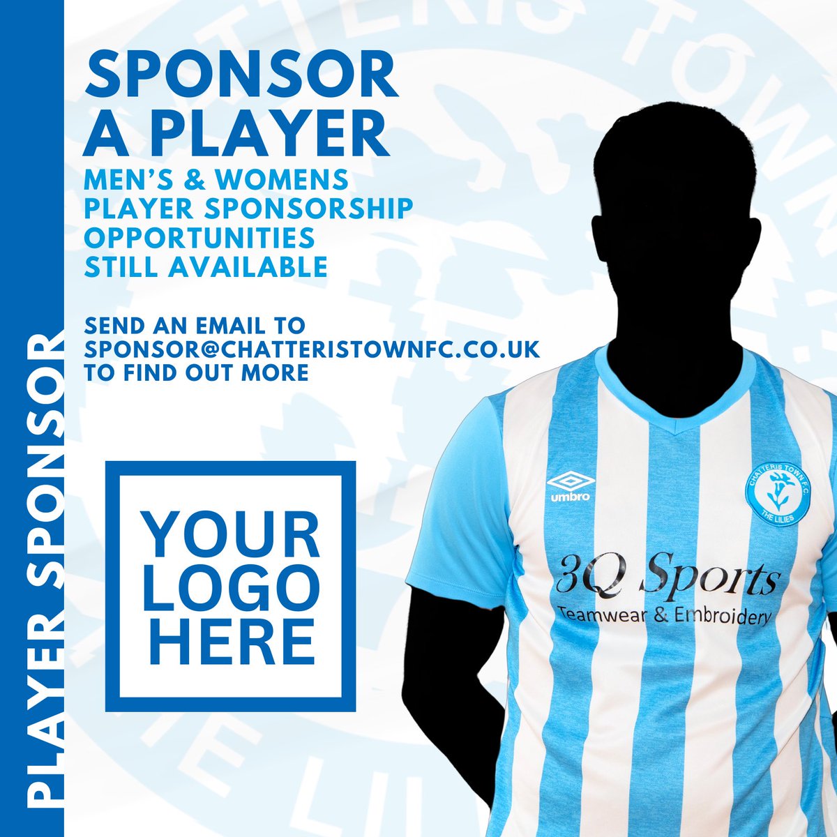 The club would like to say a massive thank you to <a href="/Kaylas_Appeal/">Kayla’s Rainbow Appeal</a> 🌈 for their continued support &amp; for sponsoring Men’s First Team Winger &amp; Club Captain, Jack McLoughlin! 🩵 🤝

Interested in sponsoring a player? 
Email sponsor@chatteristownfc.co.uk to find out more. 
#UpTheLilies