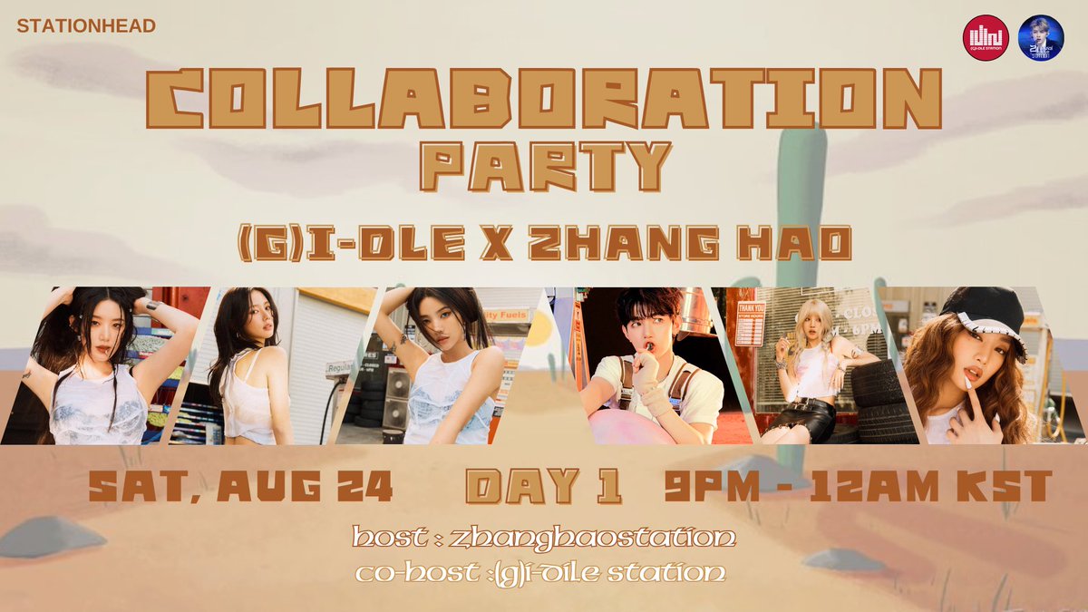 [ANNOUNCEMENT]

We are happy to announce about our collab party with <a href="/G_I_DLE/">조명철</a>Station on <a href="/STATIONHEAD/">STATIONHEAD</a> tomorrow

Let's join us and have fun together🥰

⏰ Aug 24rd, 9PM - 12AM KST 
📌stationhead.com/c/rosin 

#ZHANGHAO #장하오
#여자아이들 #GIDLE @G_I_DLE
