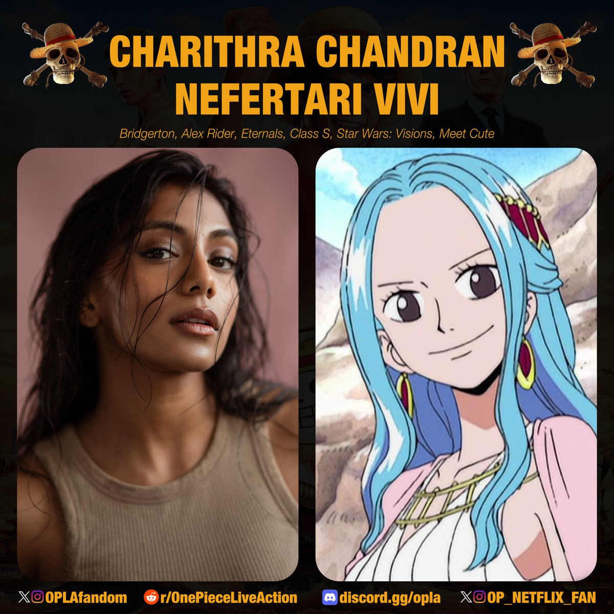 Charithra Chandran will be playing the role of Princess Nefertari Vivi in One Piece Live Action