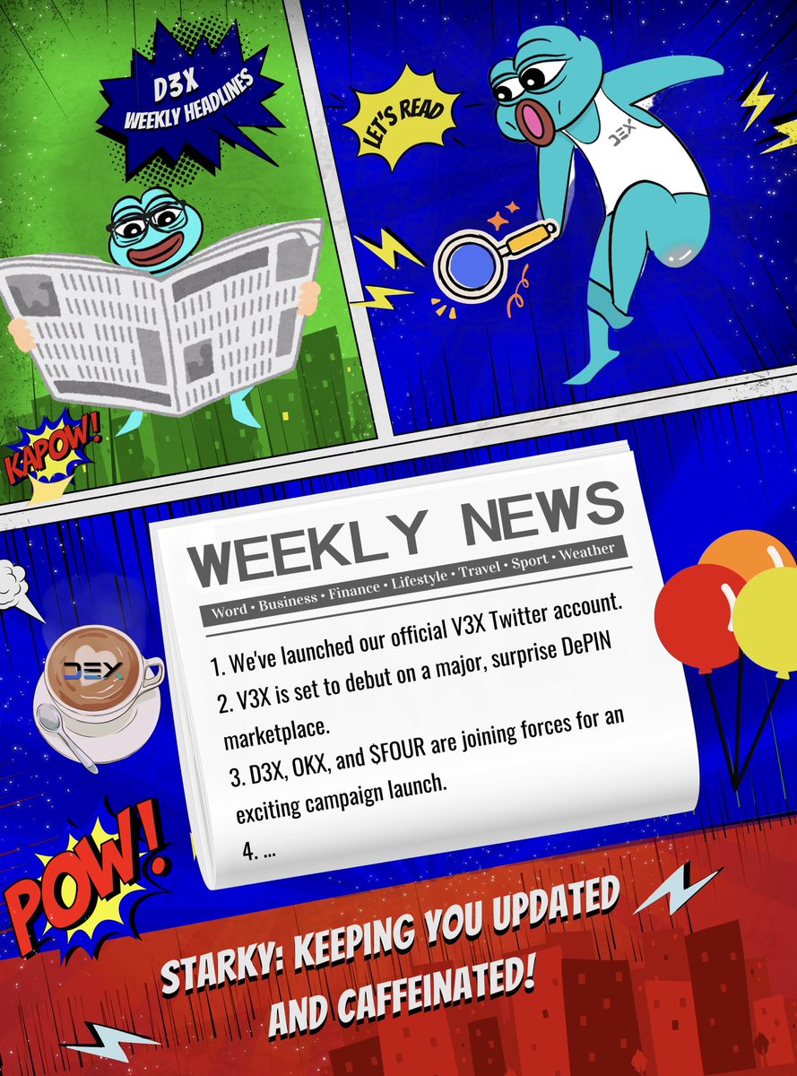 AlloyX_exchange's tweet photo. Starky’s got the D3X Weekly News locked and loaded! 🔍☕️
🗞️From #V3X launches to major DePIN surprises, we’re serving up the latest headlines with a side of caffeine.
#D3X #Starky #AI #DePIN https://t.co/iwED6BRskJ