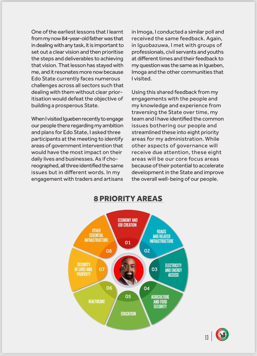 OlumideAkpata's tweet photo. Today, about one month before the Edo State 2024 Gubernatorial Election, I am proud to release my comprehensive manifesto - 'My Pact with the People of Edo State.'

This manifesto is the product of my extensive engagement with the citizens of our beloved state. Over the past couple of months, I have traversed the length and breadth of Edo, visiting well over 60 towns and villages across all 18 local government areas. From Igueben to Iguobazuwa, Ikpeshi to Iruekpen, and Agenebode to Abudu, I have listened intently to the real-life challenges faced by our people.

This document is not just my vision; it is a testament to your voices, your concerns, and your aspirations. I have thoughtfully crafted this pact to address the pressing issues that matter most to you and our State- from security to economic growth to education, healthcare to infrastructure. It is a roadmap to transform our state and unlock Edo State’s immense potential.

You can click here https://t.co/wxGKgrLGjb to view or download the manifesto. I urge each of you to review this document closely. Your continued input is invaluable. After reading the manifesto, please share your thoughts, suggestions, and feedback.

Your votes for the Labour Party on 21st September 2024 will ignite this transformative journey and enable us to make this vision a truth.

#MyPactWithEdoPeople
#EdoPeopleBeforePolitics
#EdoWillBeOK
#EdoPeopleMustToMatter