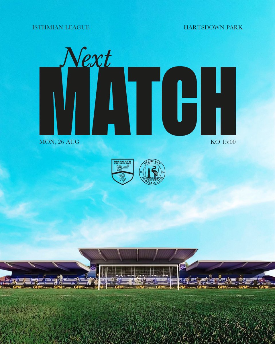𝗡𝗘𝗫𝗧 𝗠𝗔𝗧𝗖𝗛
🆚 <a href="/margate_fc/">Margate FC</a> (𝗔)

We travel to Margate for our Bank Holiday Monday fixture in the league!

🏆 Isthmian League South East Division
📅 Monday 26th August
⏰ 3pm KO
🏟️ Hartsdown Park
📍 Margate, CT9 5QY

#HBFC | #WeAreTheBay
