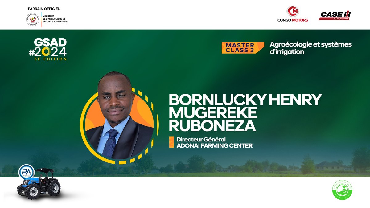 La master class 3 sur "l'agroécologie et systèmes d'irrigation" avec monsieur Bornlucky Henry MUGEREKE est en cours !

Vous pouvez encore nous rejoindre, nous sommes au Pulman Grand Karavia de Lubumbashi, et nous sommes également en direct sur les réseaux sociaux !

#GSAD2024