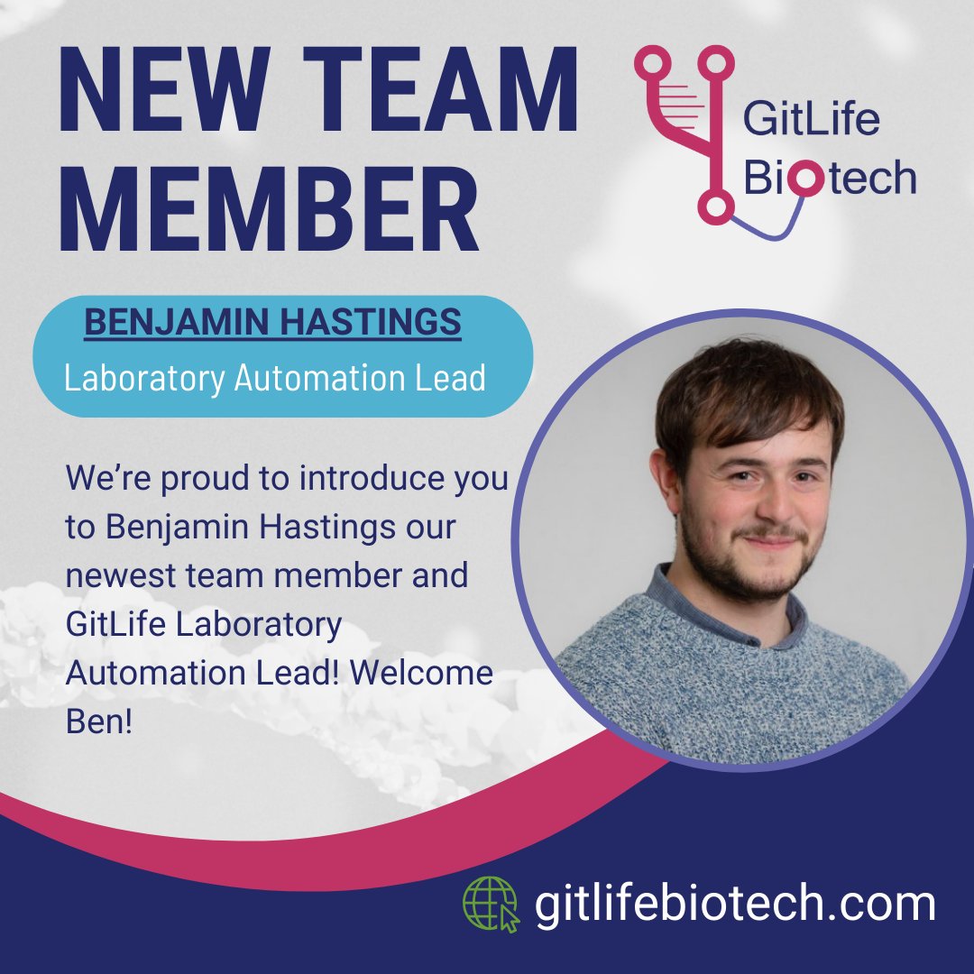 ✨ GitLife Biotech is growing! ✨
Welcome Ben Hastings as our new Lab Automation Lead! With a BSc from <a href="/sheffielduni/">The University of Sheffield</a>  and 6 years at @FujifilmDiosyn  Ben’s skills in lab automation and will drive our innovation. 

Exciting times ahead!

#GitLifeBiotech #NewTeamMember #SynBio