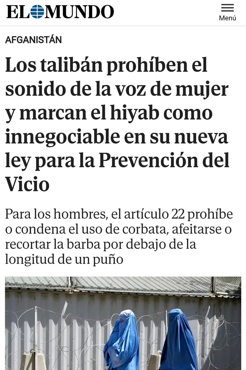 Araknne1's tweet photo. Como mujeres, creo que no somos concientes de la SUERTE que hemos tenido de no nacer en un estado Taliban como en Afganistán.

La última de estos fanáticos religiosos y reprimidos sexuales es que la voz de la mujer es también una provocación y les prohíben hablar en público directamente.

Las mujeres en Afganistán no pueden trabajar por lo que están a merced de los hombres de su vida. Primero de su padre, luego de sus hermanos si los tiene y cuando las venden pasan al cargo de su marido.

Lo mejor que le puede pasar a una mujer en Afganistán es quedarse viuda (es cruel decirlo pero es cierto). Condenadas a vivir encerradas, calladas y vendidas al mejor postor porque son consideradas como ganado y su único propósito es parir los hijos del marido. Es el INFIERNO en la Tierra. (Aquí el artículo👇🏼👇🏼) 
https://t.co/kDeJKfih7s