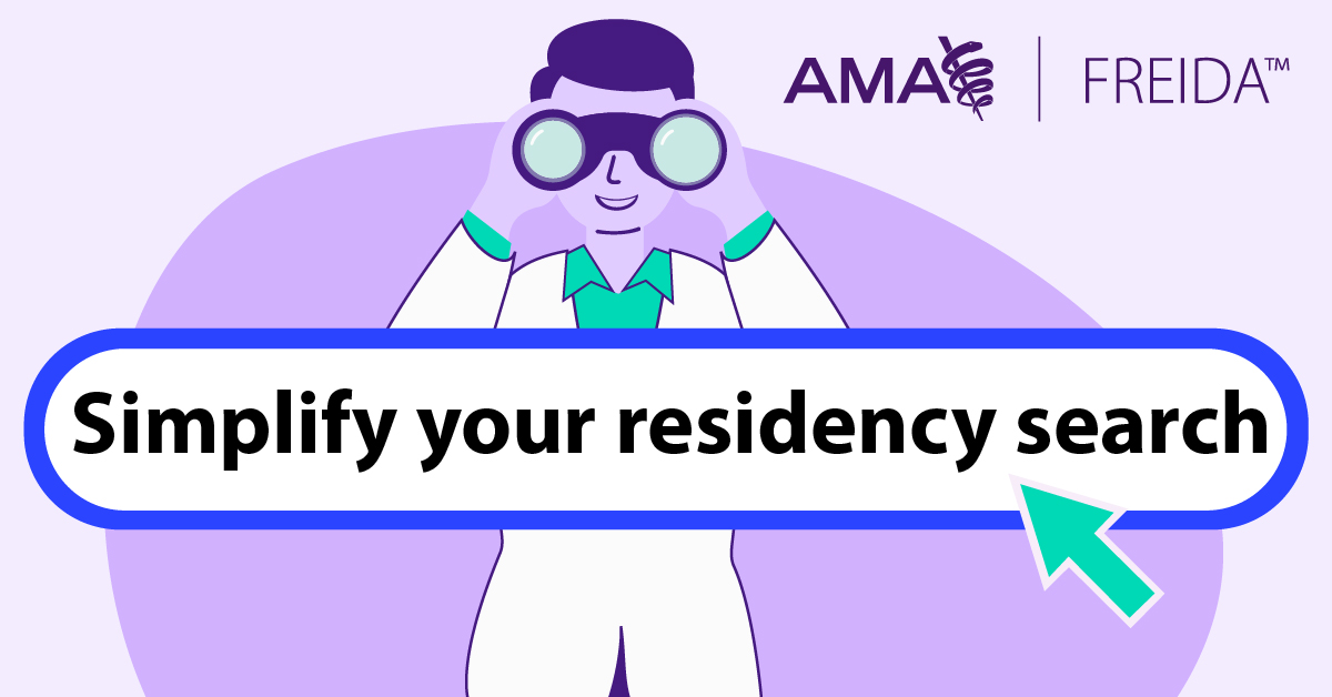 AmerMedicalAssn's tweet photo. Simplify your program research with #FREIDA, AMA's Residency and Fellowship Database with over 13,000 ACGME-accredited programs. Start your search today: https://t.co/cYCwfavszH https://t.co/Q5qPn1wv52