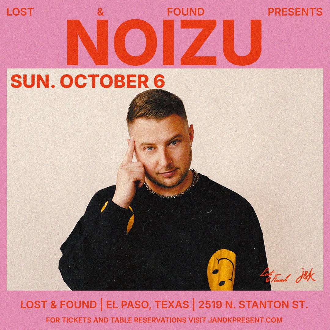 ANNOUNCING: Over the years he has climbed through the ranks of house music &amp; continues to make his mark. On Sunday, October 6th, Lost &amp; Found welcomes <a href="/noizu/">Noizu</a>. 🔥🔥🔥

Tickets available now on DICE 🎫
JANDKPRESENT.COM ⚡