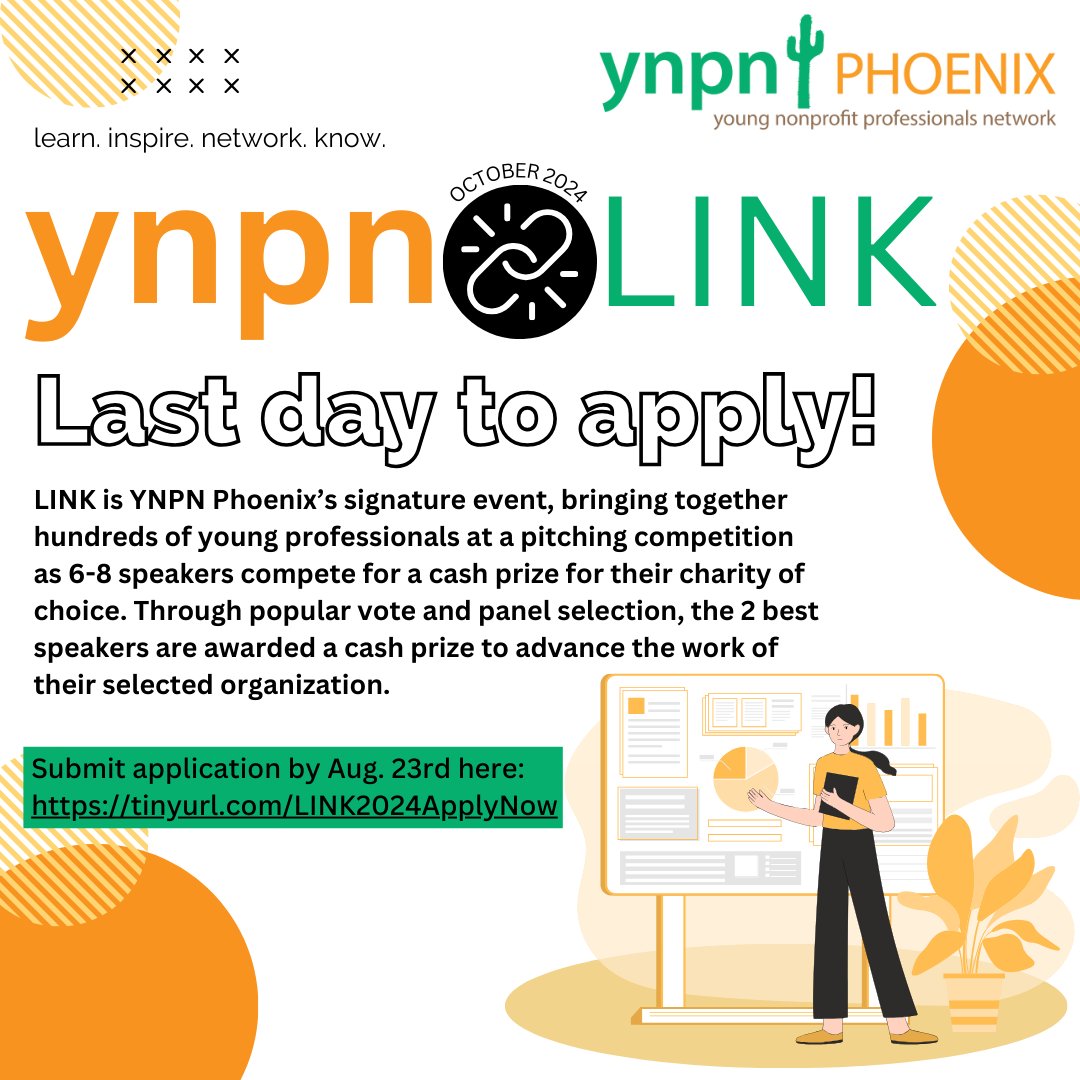 Today is your last chance to apply to participate in YNPN Phoenix's signature event of the year!

To learn more &amp; apply, visit: zurl.co/kiVg 

#YNPNPhoenix #YNPNPhx #PhoenixAZ #Networking #Nonprofit #NonprofitLeaders #ProfesisonalDevelopment