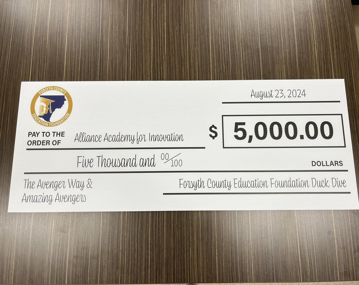 AllianceAI's tweet image. CONGRATULATIONS to the Avenger Way Committee who received a $5,000 grant from the Forsyth County Education Foundation to provide funds for our Averger Way Initiative this year! #thankyouforyoursupport #theduck #forsytheducationfoundation #foundationFriYAY