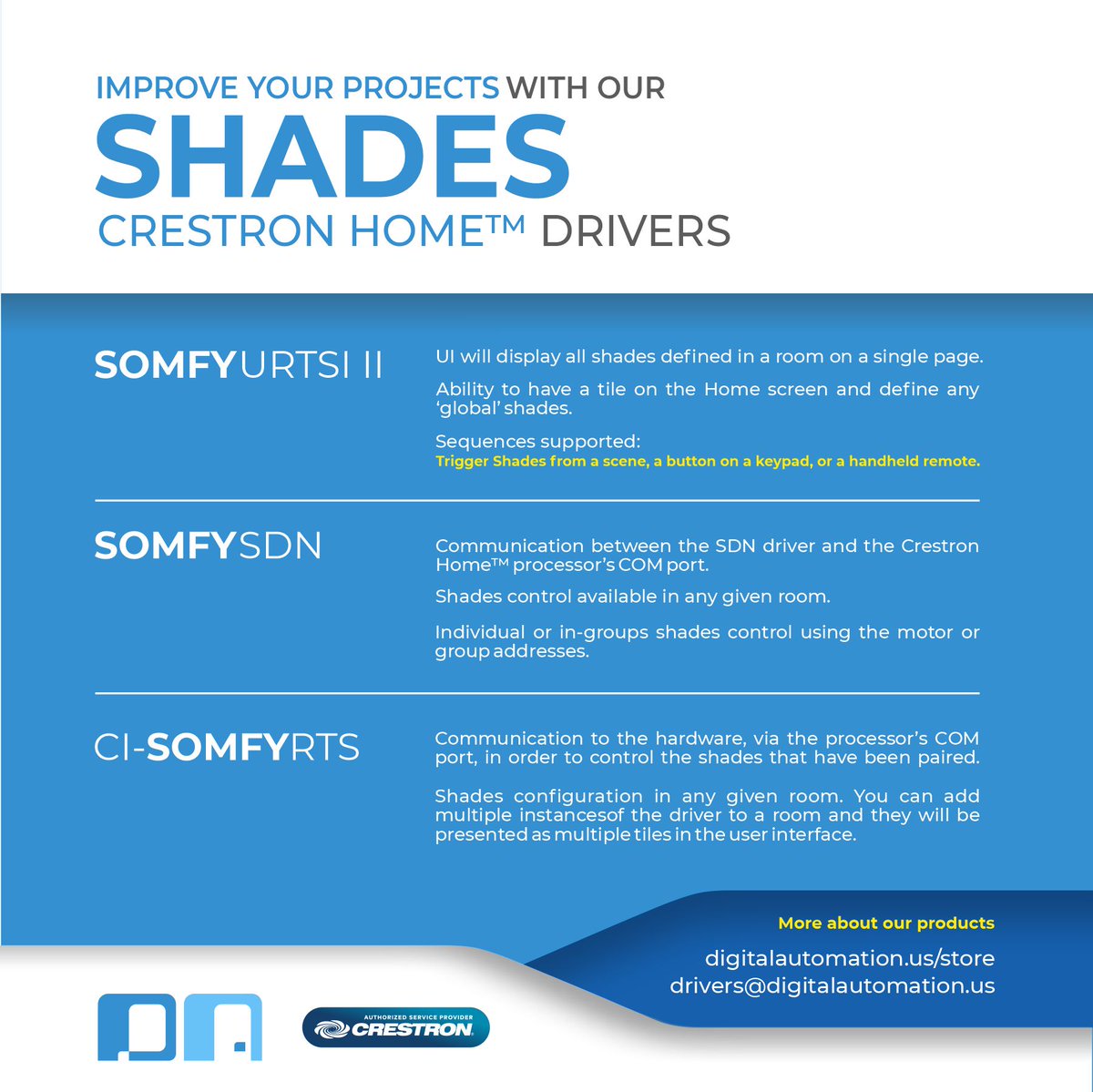 DAutomation's tweet image. Check out our Shades drivers for @Crestron Home™! They provide smooth integration into your projects!  Feel free to contact us to know more about our products and services!

digitalautomation.us/product-catego…

@SomfyUS @vertilux  #Crestron #crestroncontrol #somfy #somfyshades #vertilux