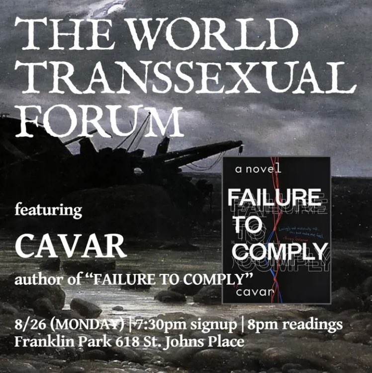 MONDAY, 8PM: Join us for our monthly open mic/discussion panel featuring trans and GNC authors, hosted by <a href="/xerxesverdammt/">Anton</a> and <a href="/TruckLesbian/">Jeanne Thornton</a>! Open mic sign-up at 7:30, program at 8. Attendance open to all! #free #crownheights