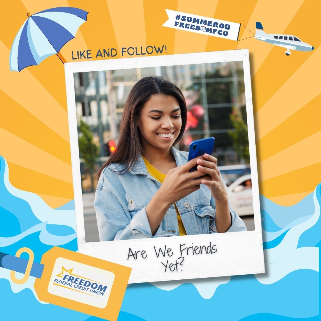 FreedomFedCU's tweet image. #LetsBeFriends 🥹 If you've loved #SummerofFreedomFCU and want to be the first to know when we run contests and events, be sure to 'like' our Facebook, follow us on Instagram, and add us on X.

Check back often or turn on post notifications to make sure you don't miss an update!