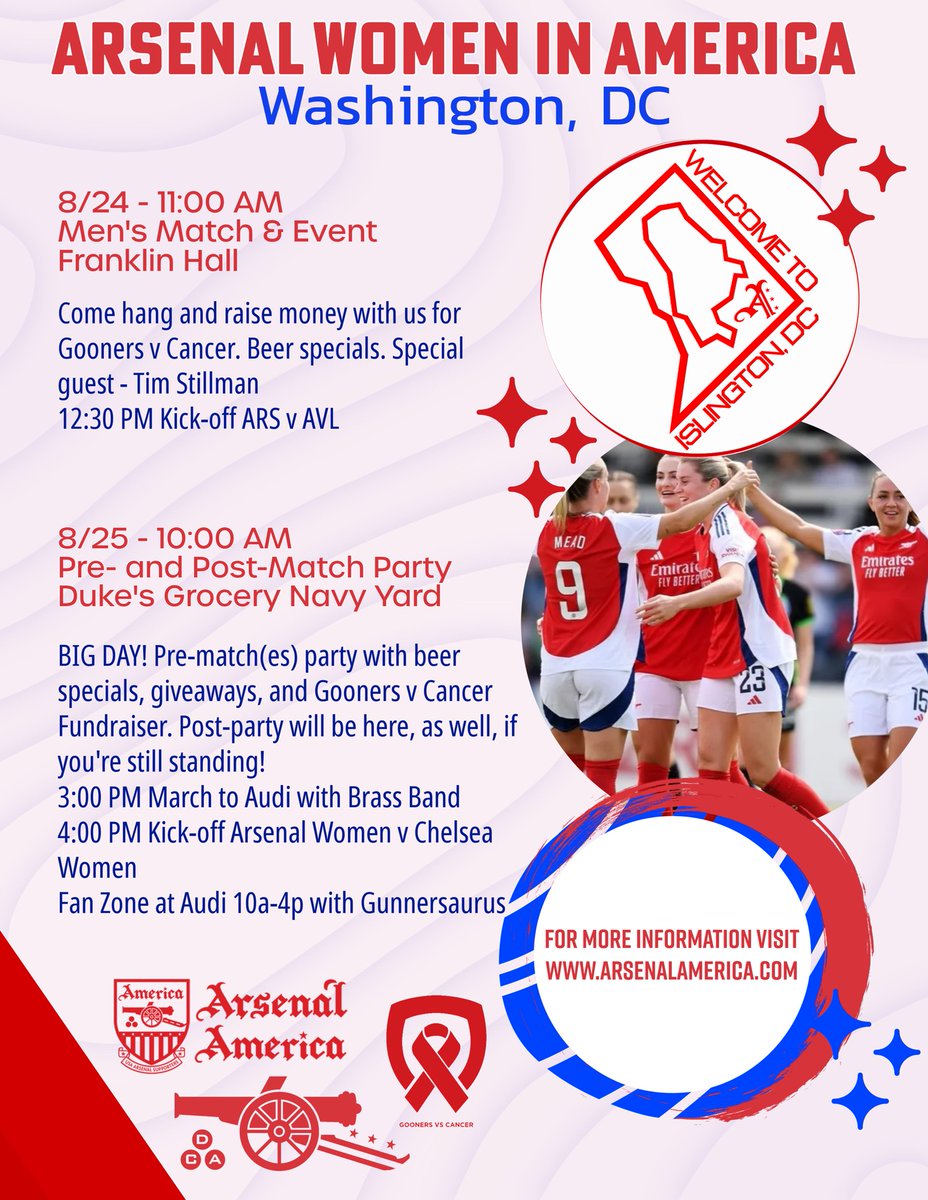 Our <a href="/ArsenalWFC/">Arsenal Women</a> is in DC, and there's a slew of fun events ahead of their match this weekend. Be a part and have a great time! #COYG #ArsenalinAmerica