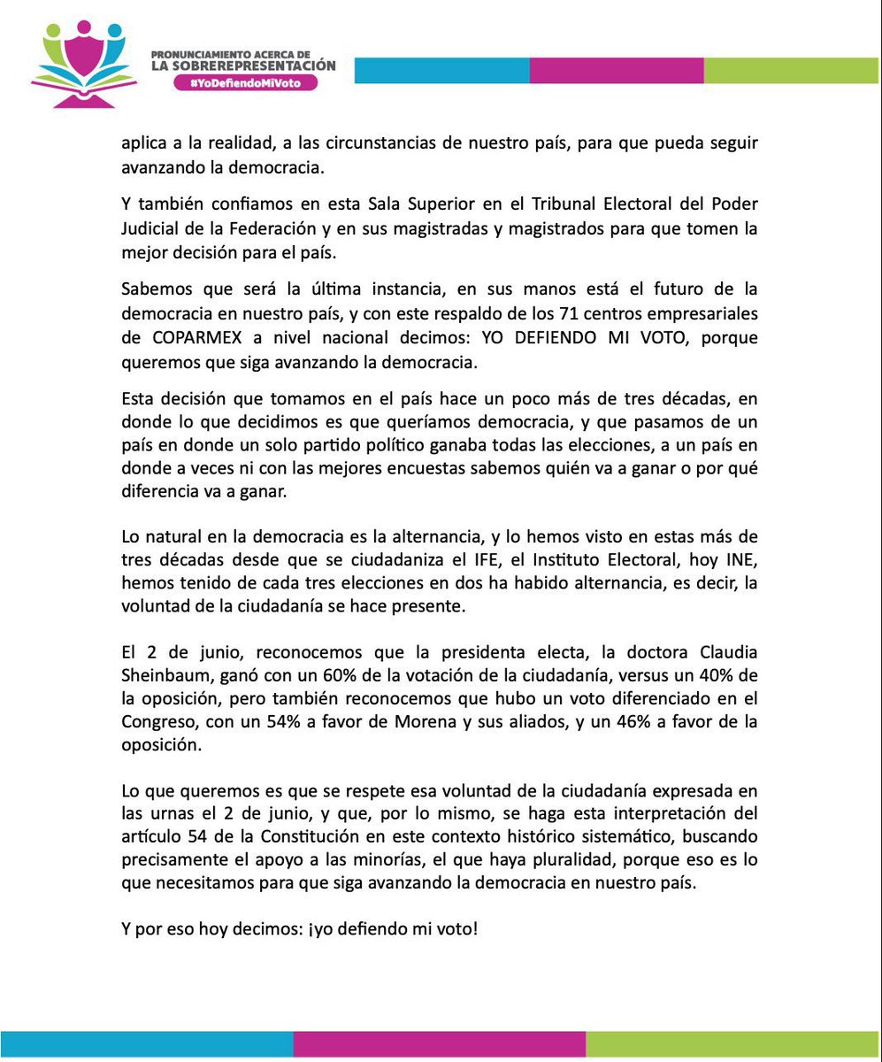 🇲🇽 ¡La democracia en México está en riesgo! 🙌

🔊 Hacemos un llamado al <a href="/INEMexico/">@INEMexico</a> y al <a href="/TEPJF_informa/">Tribunal Electoral del PJF</a> para actuar y defender la voluntad de la ciudadanía.

Conoce más en nuestro posicionamiento acerca de la #Sobrerrepresentación en el #Congreso. 👇