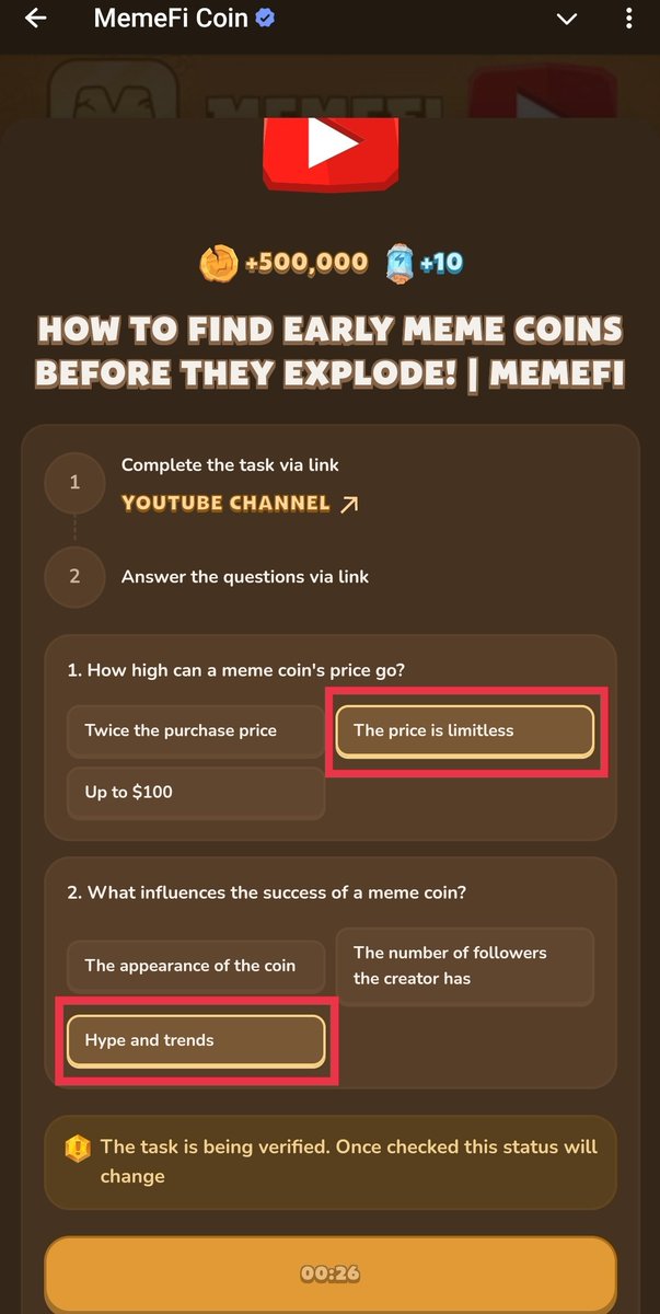 MemeFi All Daily Combo and YouTube Video Codes Quiz Answer 23.08.2024

🤔Daily Combo 👍 
2️⃣-3️⃣-3️⃣-2️⃣

🤔Title: Make $45,000 Staking Cr..
✅Answer: address

🤔Title: 10 Passive Income Ideas
✅Answer: altcoin

🤔 How to Change your Life in a Year
✅Answer: ANGEL

🤔8 HABITS that