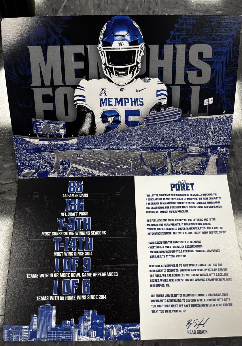 Blessed to receive an offer from the University of Memphis!!!