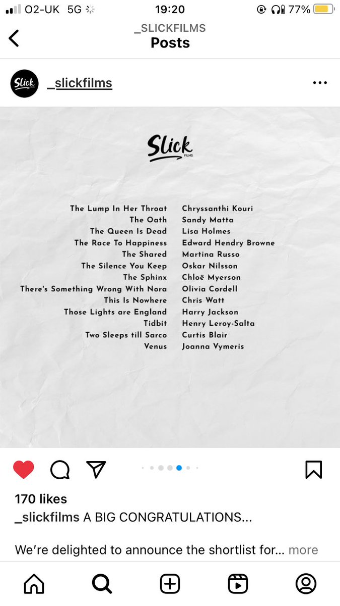 Holy Crepes we've now been shortlisted for the Slick Films 10K short film grant!! Thanks to Slick Films and the team behind Tidbit!!
