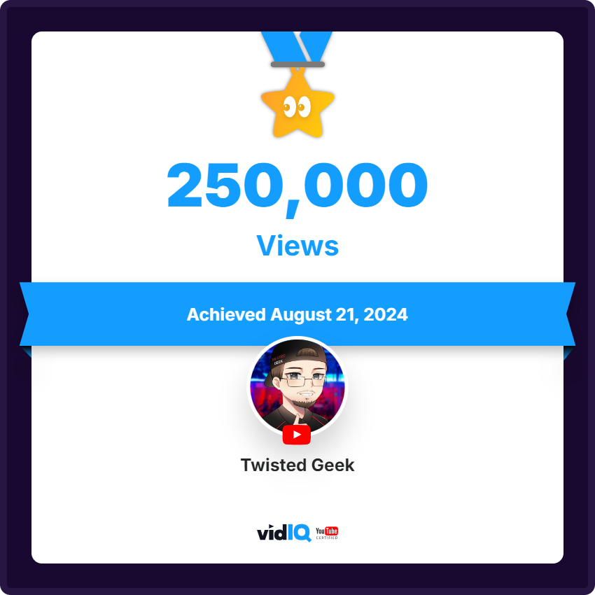 TwistedGeekUK's tweet photo. WOW...just WOW 1/4 of a million views is just insane to me, thank you all, thank you for your support :) new video this Saturday :D https://t.co/jg1lVldMc8