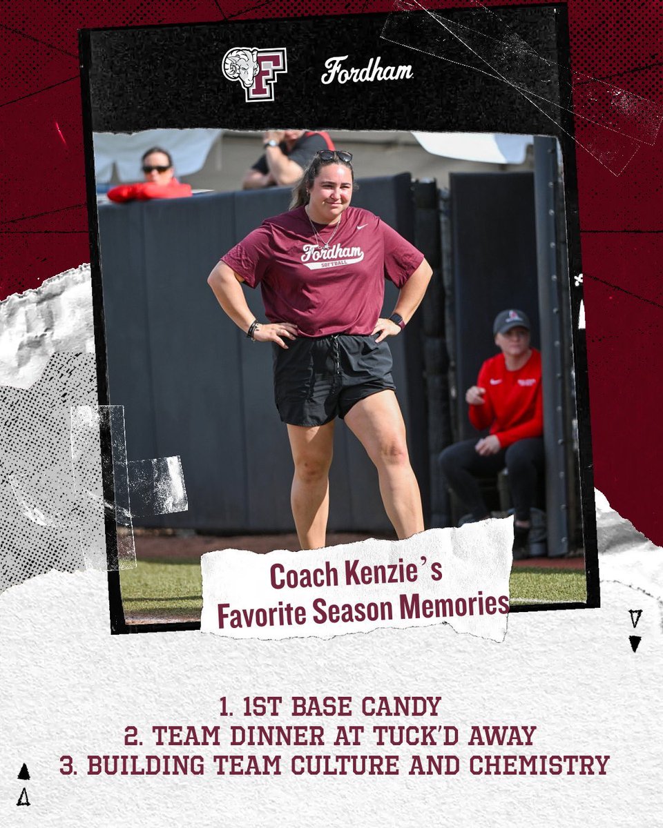 Her first year joining the Fordham Softball program, Coach Kenzie has some memorable 2024 memories✨

1. 1st base candy 🍬 
2. Team dinner at Tuck’d Away
3. Building team culture and chemistry 👌🏼