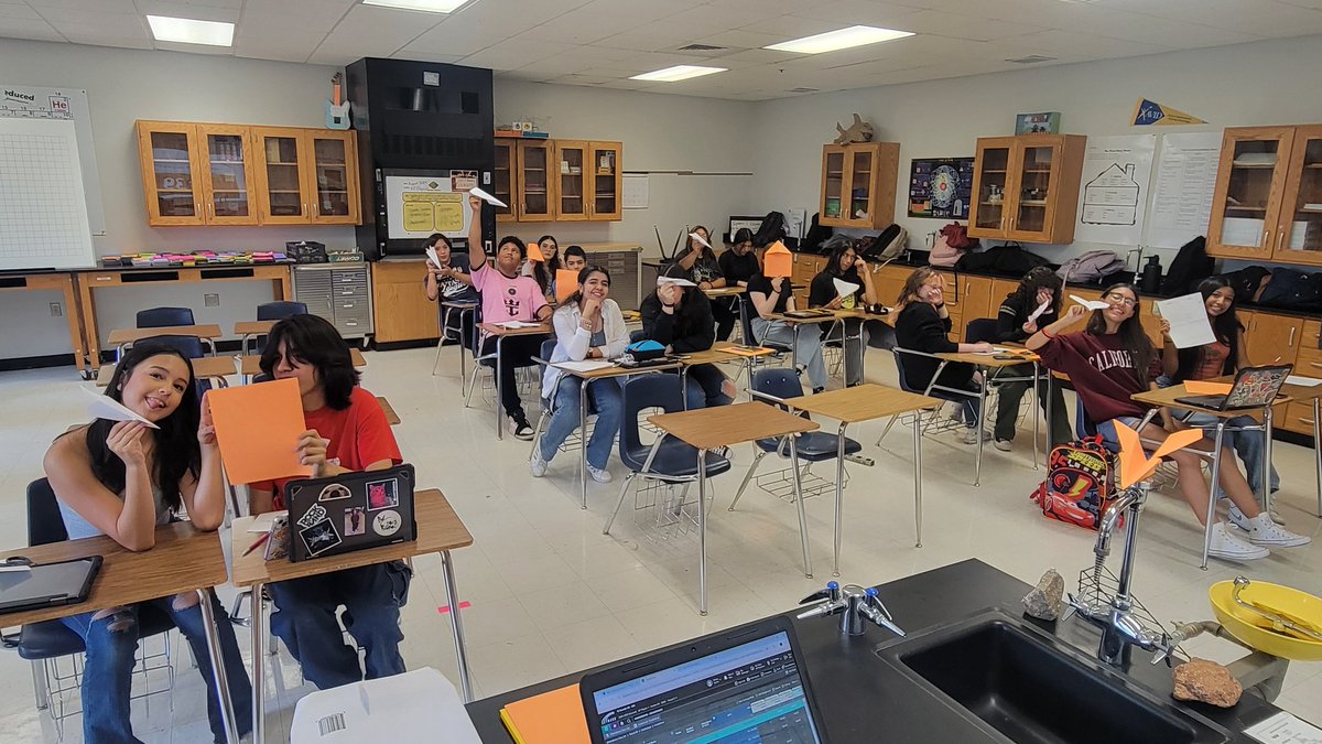 This week flew by and it ended the same way! Paper Airplane lab to graph position. Mine and <a href="/klopez_EDHS/">Kristen Lopez</a> AP Physics classes are All In! <a href="/EDAztecs_HS/">Venessa Betancourt</a>