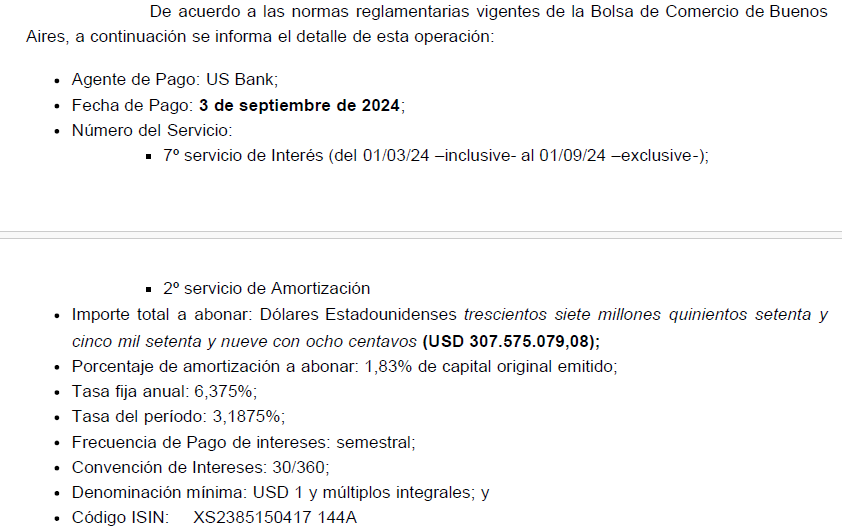 Inverandinas's tweet photo. PBA publicó los avisos de pago de sus bonos 2037:
#BA37D 5.0175 USD cada 100 VN
#BB37D 2.75 USD cada 100 VN
#BC37D 2.5 USD cada 100 VN
Paga el día 03/09 ya que 02/09 es feriado por el día del trabajo en Estados Unidos. https://t.co/h2dMCLCiRg