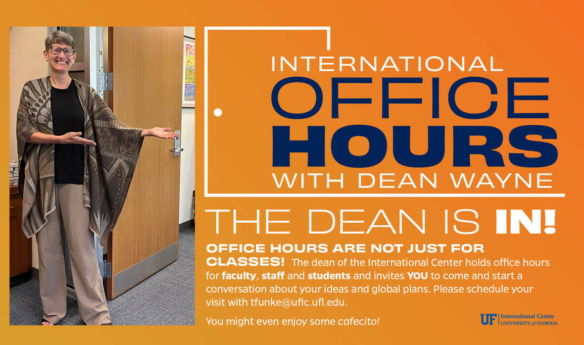 University of Florida International Center (@globalgators) on Twitter photo Did you know? Dr. Marta L. Wayne, the dean of the International Center, holds office hours for faculty, staff, and students to discuss your ideas and global plans. 💡
Please schedule your visit with tfunke@ufic.ufl.edu. You might even enjoy some cafecito! ☕ Did you know? Dr. Marta L. Wayne, the dean of the International Center, holds office hours for faculty, staff, and students to discuss your ideas and global plans. 💡
Please schedule your visit with tfunke@ufic.ufl.edu. You might even enjoy some cafecito! ☕