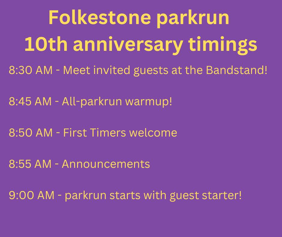 🎂 This weekend sees the 10th anniversary of Folkestone parkrun! 

🏃‍♀️ It’s a free, community 5k event where you can walk, jog, run, volunteer or spectate from 9am every Saturday morning on The Leas.