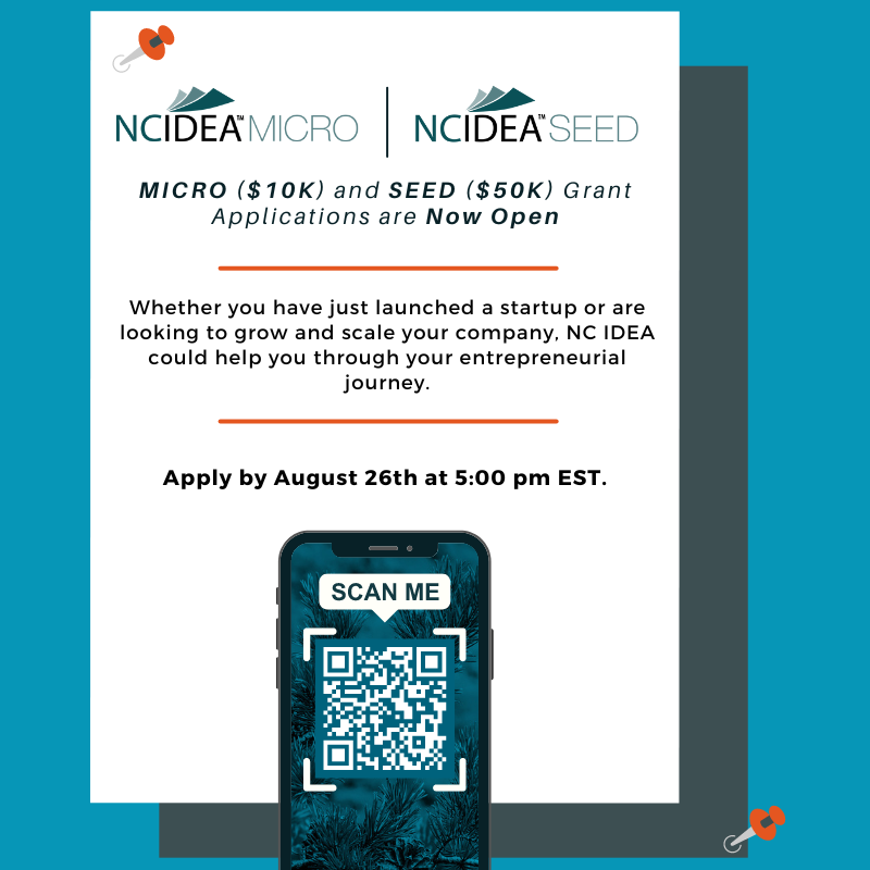 InnoVectorTech's tweet photo. Calling all #NorthCarolina Entrepreneurs &amp; Startups! Applications for 
@NCIDEA grant programs, #MICRO ($10k) and #SEED ($50k) are DUE 8/26! Learn more: https://t.co/HCRgjxdmpC
#NCIDEA #MICRO #SEED #NCecosystem #entrepreneur #startup https://t.co/1NV891EKmY