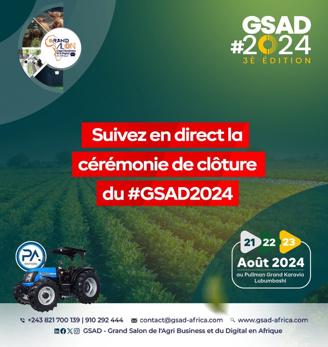 Suivez en direct la cérémonie de clôture de la troisième édition du #GSAD2024 avec les mots de circonstance de nos co-fondateurs dont Monsieur Teddy Kolly, Monsieur Jonathan MUYUMB DITEND et Madame Sidonie Latere !

Suivez sur Facebook :
web.facebook.com/share/v/WzP7FT…

#GSAD2024