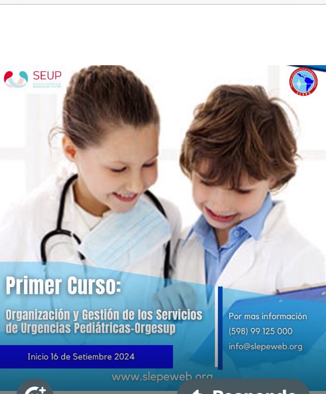 Primer curso de organizacion y gestion de los servicios de urgencias pediatricos.Colaboracion entre SEUP Y SLEPE