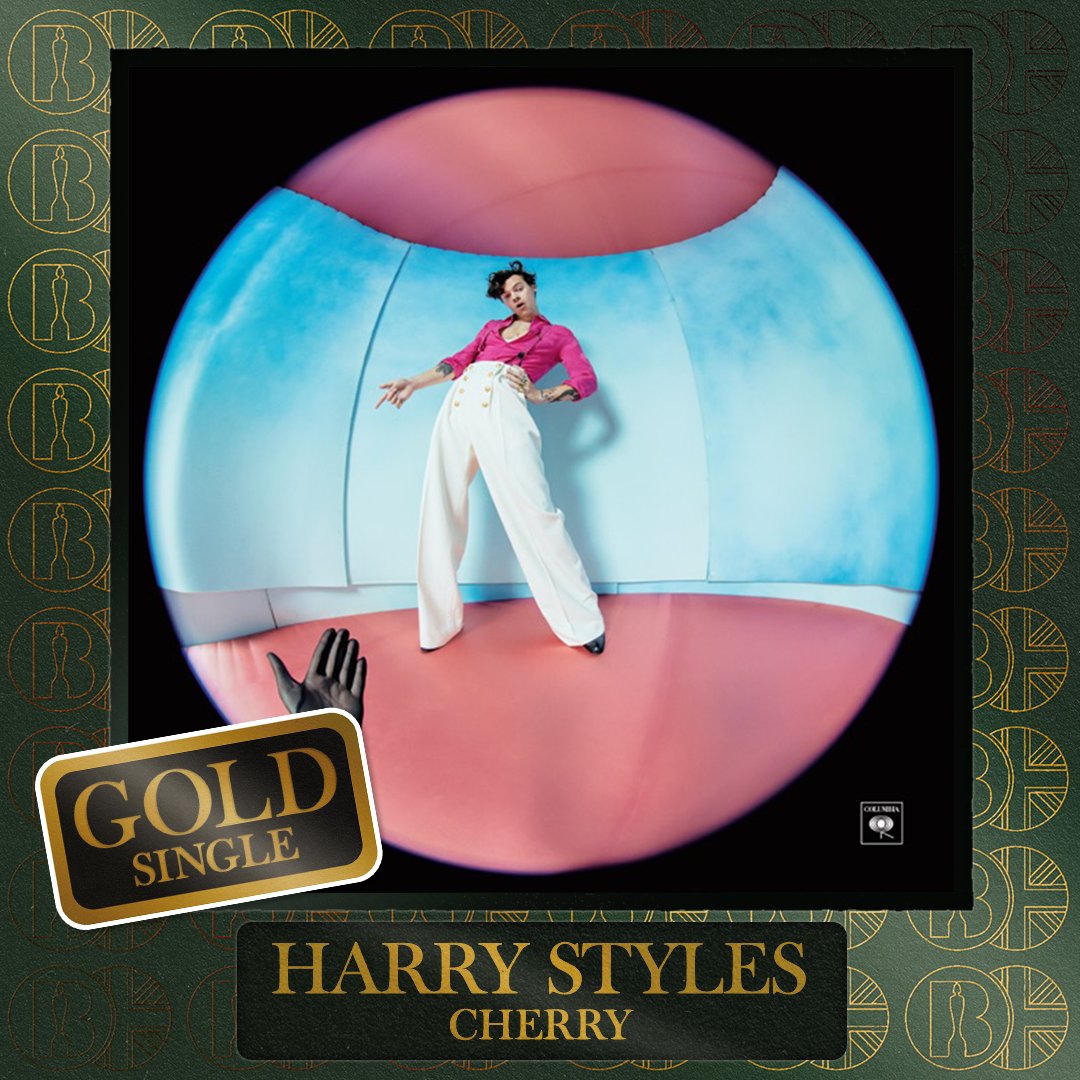 BRITs's tweet photo. 'Cherry', the song by @Harry_Styles, is now #BRITcertified Gold https://t.co/eWW4j4wktO