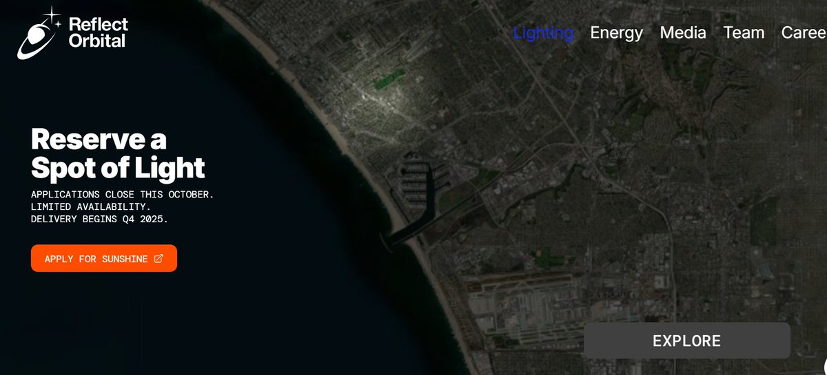 SievaKozinsky's tweet image. This company is selling sunlight.

Seriously.

The idea is that you open their app at night, click a button, and they use a satellite to beam light on your exact position so that you can see in the dark.