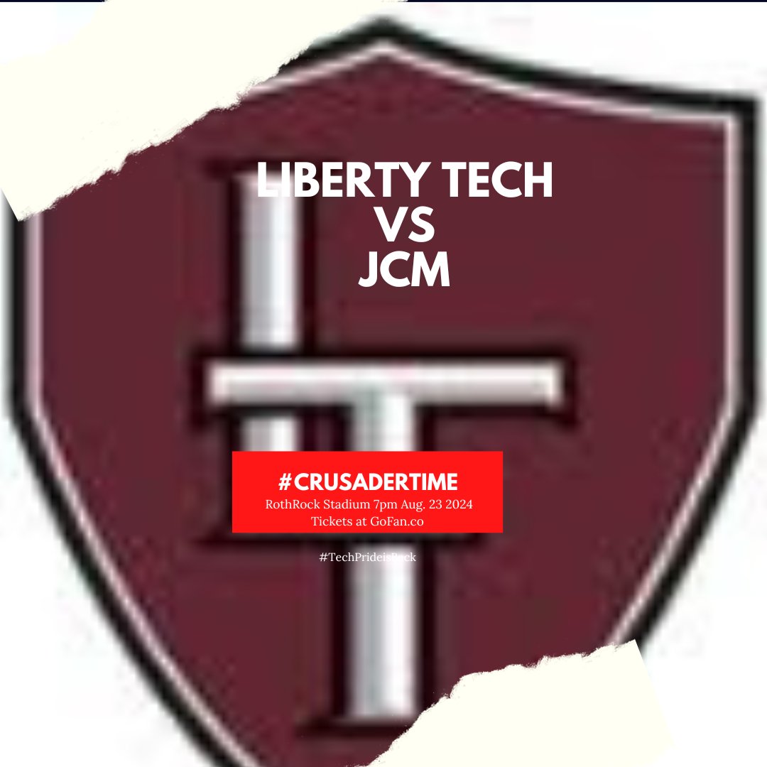 #CrusaderTime tonight!  #LibertyTechvsJCM 7pm at RothRock Stadium.  Tickets at GoFan.co.  #LetsGOCrusaders <a href="/JMCSchools/">Jackson-Madison County Schools</a> <a href="/JmcssA/">JMCSSAthletics</a> <a href="/LTMHSCrusaders/">Liberty Tech</a> <a href="/Sports731Net/">Sports731 Network</a> <a href="/west10sports/">West Tennessee High School Athletics</a> <a href="/_AlexNorthcut/">Alex Northcut</a>