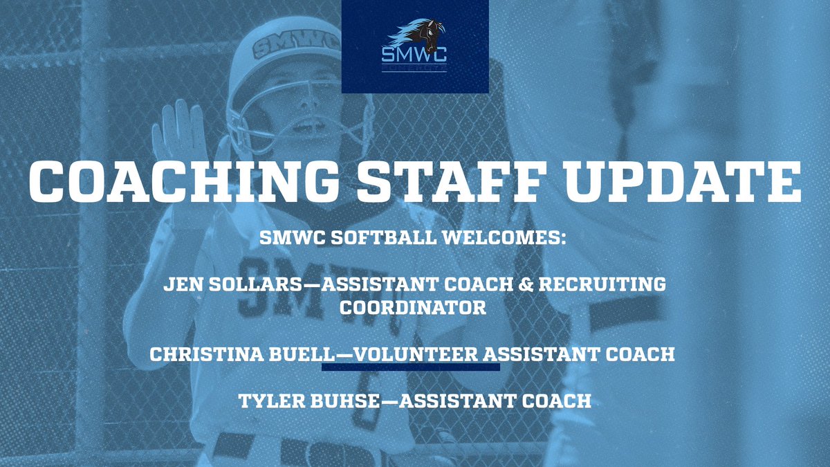 The Saint Mary-of-the-Woods College Athletics Department would like to welcome to the Softball Coaching Staff:

Jen Sollars -- Assistant Coach &amp; Recruiting Coordiantor
Christina Buell -- Volunteer Assistant Coach
Tyler Buhse -- Volunteer Assistant Coach