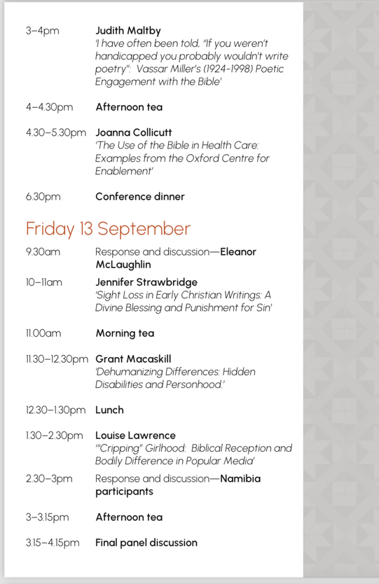 biblereception's tweet photo. Just 6 days left till booking closes for Reconfiguring Biblical Disability conference. @siobhan_jolley @OU_TheoReligion @UniofOxford https://t.co/b3OXQDWPkp