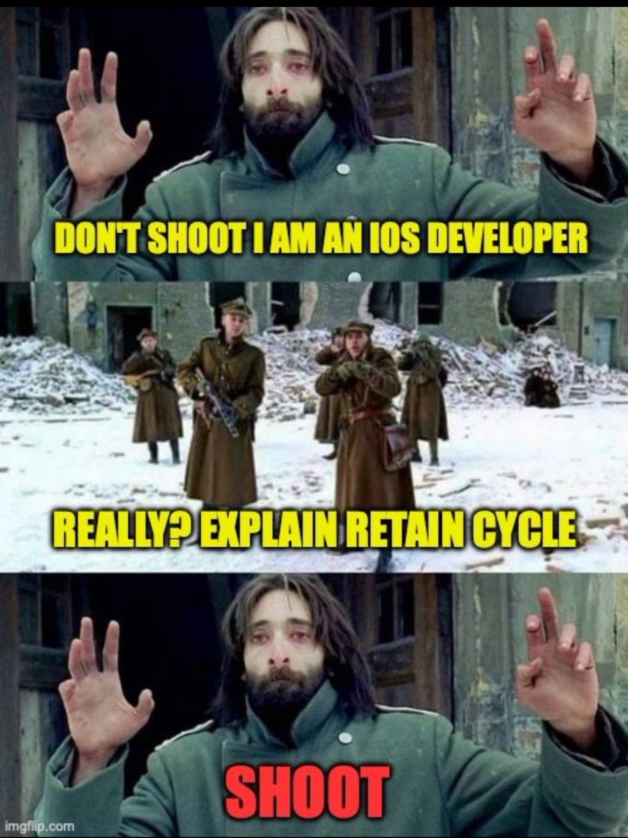 rishixcode's tweet image. Retain Cycle is tough to understand, soon I will be making a video about what is retain cycle and how we can prevent it in Swift 👍
Do connect me on LinkedIn and Instagram link is in bio☝️
#ios #developer #swiftui #swift