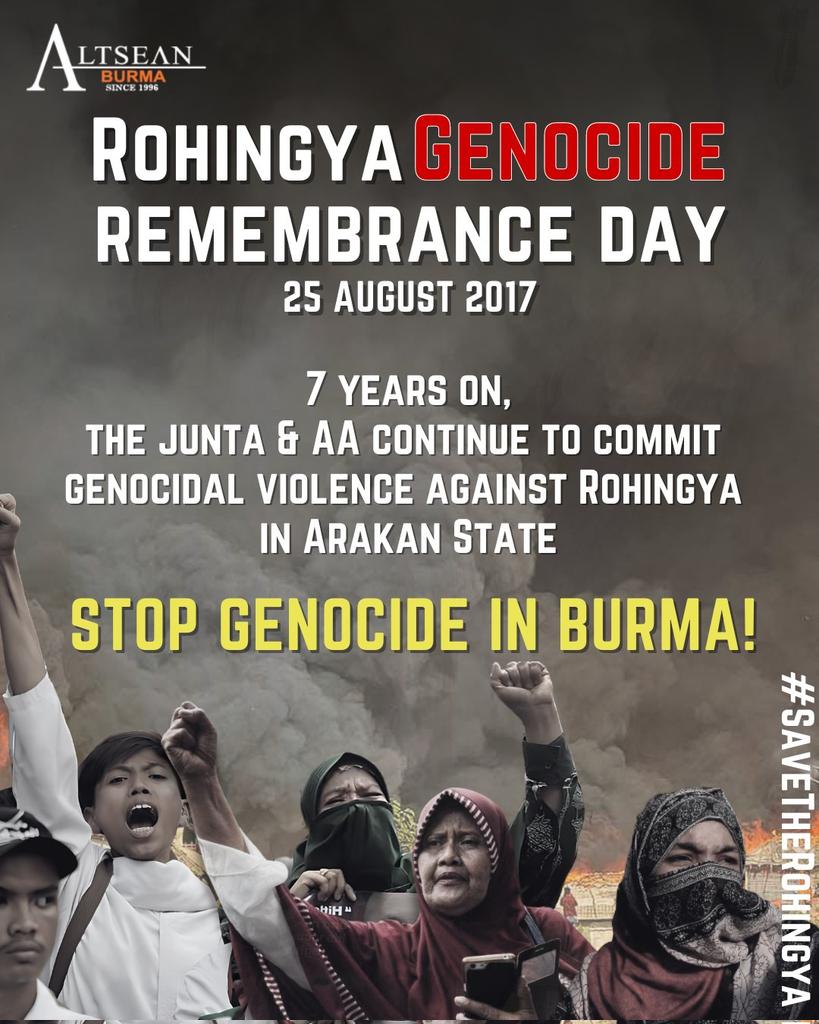 Asmot177's tweet photo. 25 August marks 7 years since the 2017 #RohingyaGenocide
Today #Rohingya continue to face targeted attacks by the AA & the junta
Stop genocide in Burma!
#WhatsHappeningInMyanmar
#SaveTheRohingya
#RememberRohingya https://t.co/xUeLajOuDI