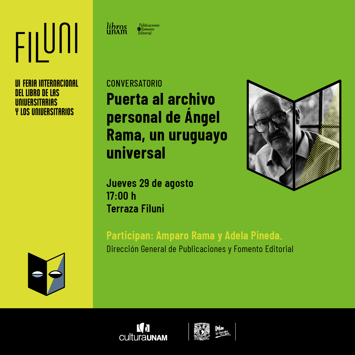 Libros UNAM (@librosunam) on Twitter photo 📜 Ángel Rama fue una figura cardinal en el horizonte cultural latinoamericano del siglo XX. En "Puerta al archivo personal de Ángel Rama, un uruguayo universal", nos acompañan Amparo Rama y <a href="/adepinedafranco/">Adela Pineda</a>. 🤓 ¡Te esperamos en #FILUNI!
Programa. ➡️ bit.ly/3SXIbTu 📚 📜 Ángel Rama fue una figura cardinal en el horizonte cultural latinoamericano del siglo XX. En "Puerta al archivo personal de Ángel Rama, un uruguayo universal", nos acompañan Amparo Rama y <a href="/adepinedafranco/">Adela Pineda</a>. 🤓 ¡Te esperamos en #FILUNI!
Programa. ➡️ bit.ly/3SXIbTu 📚