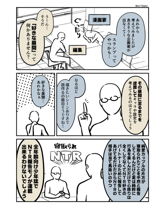 新連載を考える漫画家と編集のオリジナル漫画(のネーム )
好きな展開発表先生編(1/3) 