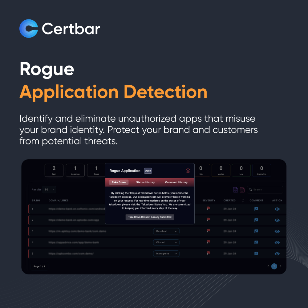 certbar's tweet photo. Rogue apps can misuse your brand, deceive customers, and introduce security risks. Monitor for unauthorized apps to protect your brand’s reputation and keep your customers safe. Regular checks are crucial to stay secure in the digital space.
#RogueApplication #CyberSecurity https://t.co/IiCMNthfA7