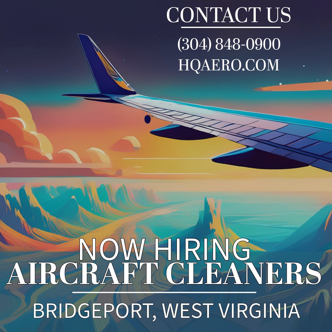 ❗ URGENTLY HIRING ❗ 
AIRCRAFT CLEANERS

This is a great entry-level opportunity to begin experience in aviation mechanics and maintenance, located in Bridgeport, West Virginia!

Contact us today at (304) 848-0900 or visit our website for more information!