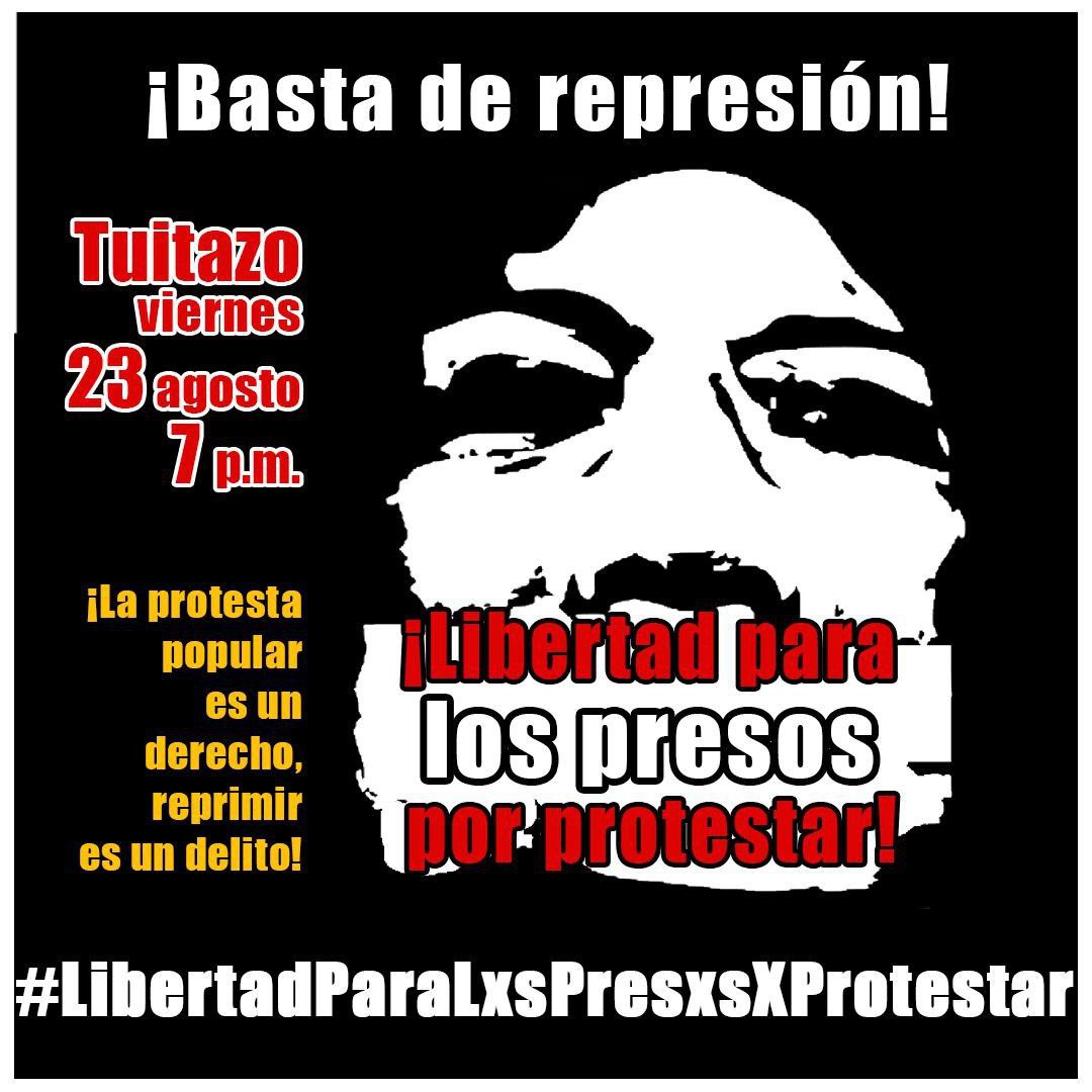 cofamigos's tweet photo. #LibertadParaLxsPresxsXProtestar  
Tuitazo 
Viernes 23/08 
7:00 PM
La propuesta popular es un derecho, reprimir es un delito. https://t.co/NNcH65IUwU