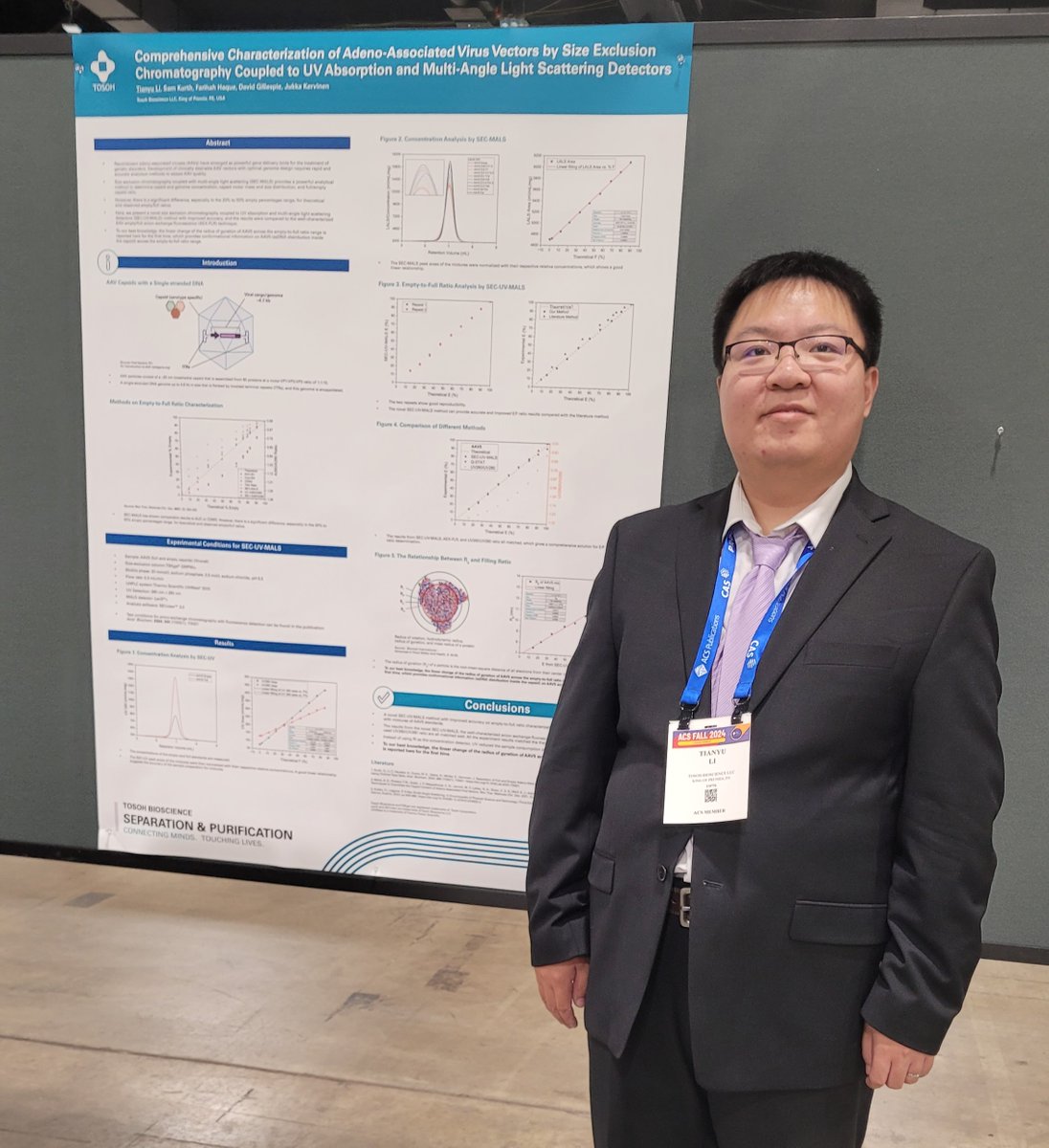 TosohBio's tweet image. Thrilled to have showcased our latest advancements in AAV, ADC, and Multi-Column Chromatography research at #ACSFall2024! A big thank you to everyone who stopped by our posters from Jennifer Knister, Tianyu Li, and Alan Bouskila.

#ChromatographyExperts #ADCs #AAVs #MCC