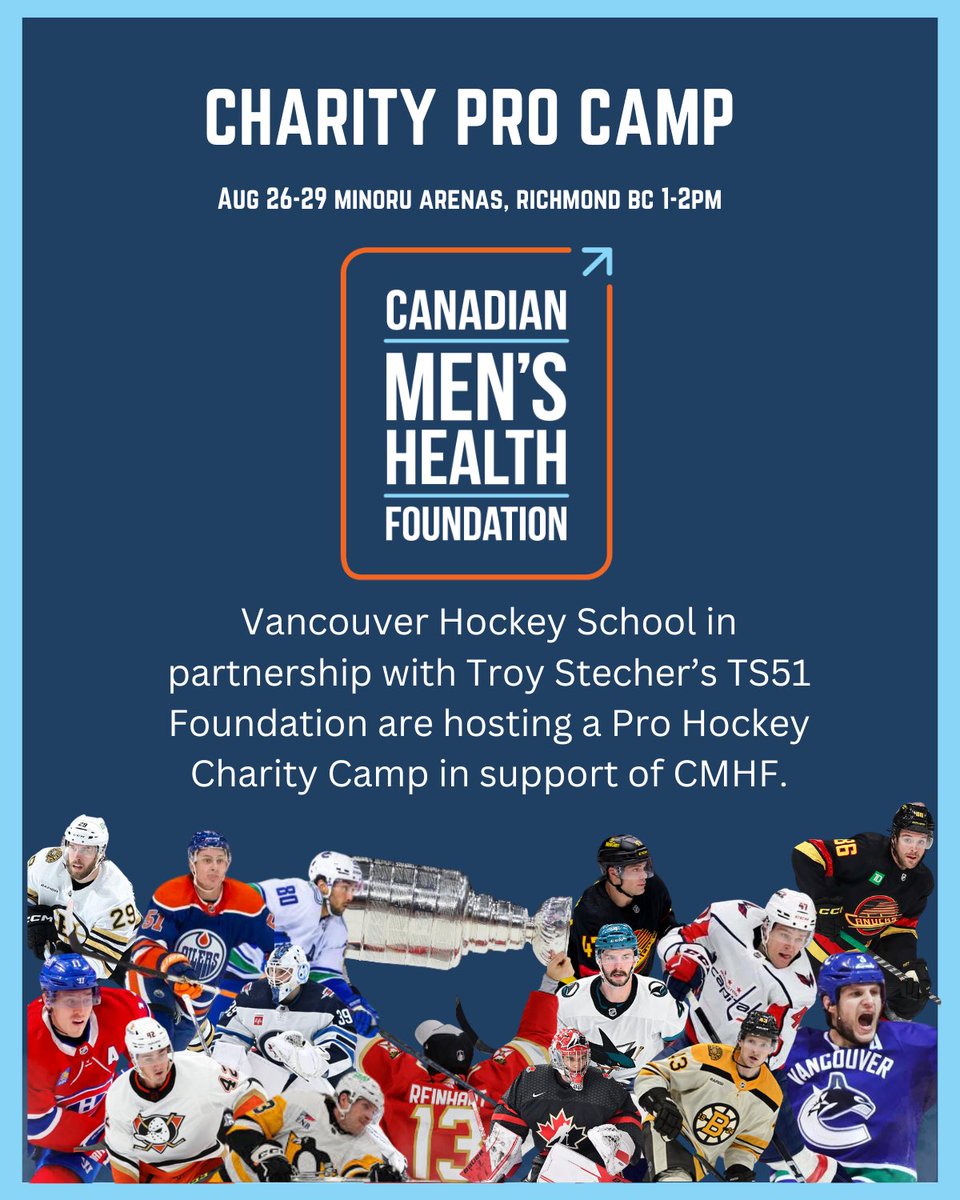 vanhockeyschool's tweet image. AUTOGRAPH ALERT - @troystecher and @kbieksa3 will be signing autographs in support of @menshealthfdn Monday Aug 26th 11:45-12:30pm Minoru Arenas. Players on-ice practices run M-Th 1-2pm. 
Donate online today and come watch Aug 26-29 at Minoru Arenas shorturl.at/v6pUi